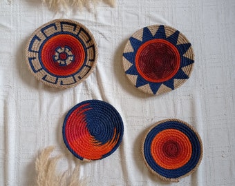 Set of 4 Baskets Wall Decor, African Wall Basket, Boho Wall  ArtDecor, Handwoven Wall Baskets, African Wall Art, Gifts For Women
