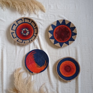 Set of 4 Baskets Wall Decor, African Wall Basket, Boho Wall  ArtDecor, Handwoven Wall Baskets, African Wall Art, Gifts For Women