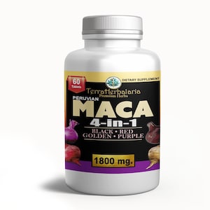 Maca Root Tablets, 4-in-1 Four Varieties: Black, Red, Purple, Golden- 1800mg daily- USA Made Supplement - Maca Sourced from Peru