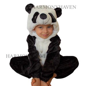 Toddler Baby Panda Costume | Kids Halloween Costume | Furry Animal Jumpsuit | Baby & Toddler Dress Up Playsuit | Boys Girls Safari Costume