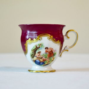 Vintage Eschenbach Germany La Reine Handpainted Gold Rimmed Porcelain Tea Cup, Vintage German Porcelain Handpainted Tea Cups, China Tea Cups