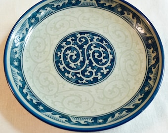 Hand-Painted Chinoiserie Porcelain Dish, Blue Floral China