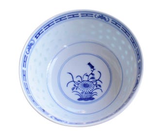 Vintage Chinoiserie Rice Bowl, Blue and White China