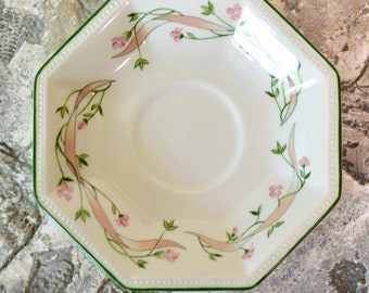 Vintage JOHNSON BROS “Eternal Beau” Tea Plates Made in England, Pink and Green Floral Vine & Ribbon, Vintage English Tableware