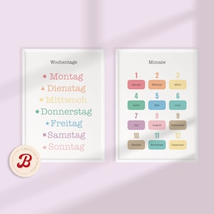 Cartel de aprendizaje Montessori para niños | meses y días de la semana