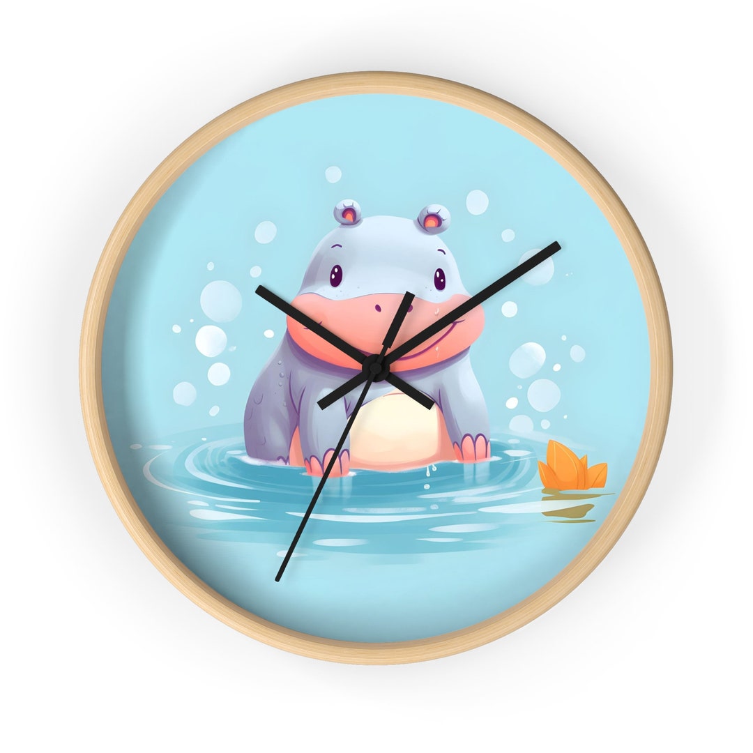 The Playful Hippo Wall Clock in Light Blue for a Beautiful Etsy