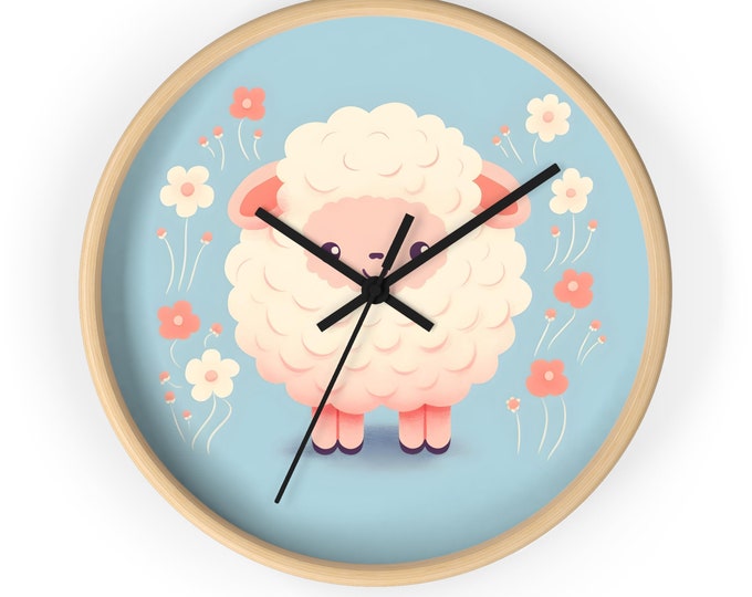 Fun Nursery Decor, Sheep and Flower Wall Clock, Perfect for Kid's Room