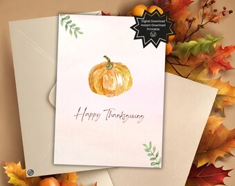 Carte de citrouille de Thanksgiving imprimable numérique | Carte de Thanksgiving imprimable| Carte de vœux de Thanksgiving|Télécharger| Citrouille d’automne| Carte de remerciement