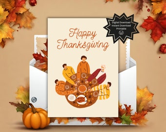 Digital Printable Thanksgiving Card for Family | Printable Thanksgiving Card | Thanksgiving Greetings Card|Thank You Card|Family|Dinner