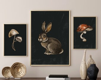 Set of 3 Dark cottagecore - Dark academia decor - Dark academia prints - Funky wall art -Printable wall art - Digital art - Magic Mushroom