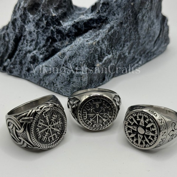 Viking Pattern Vegvisir Ring, Ring with Vegvisir Symbol, Runic Compass Ring, Viking Compass Ring, Viking Ring, Celtic Cross Design