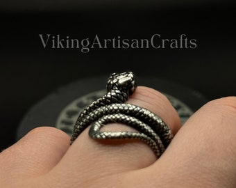 Serpent Wrap Ring, Detailed Silver Snake Coil Ring Design, Norse Jewelry, Gothic Accessory, Nordic Jewelry Gift, Viking Gift