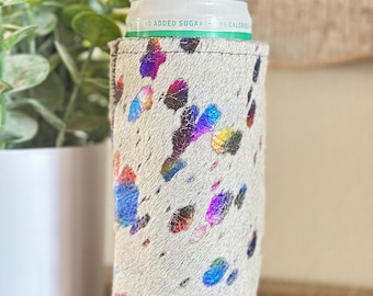 Acid Wash Cowhide - Skinny Can Cooler