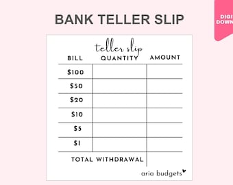 Cash Breakdown Slip Bank Teller Slip Printable Coin Counting Money Cash Breakdown Slip Bank Teller Slip Printable Coin Counting Money