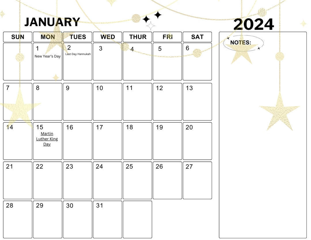 2024 Monthly Digital Calendar Monthly Calendar Monthly Designed