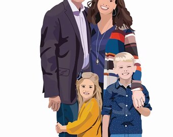 Anpassad familjeporträttillustration, personlig present (digital nedladdning)