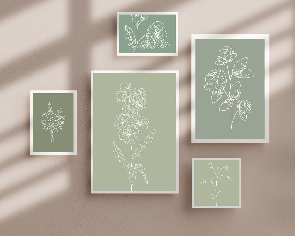 Sage Green Wall Art, Elegant Sage Green Home Decor, Sage Green Wall