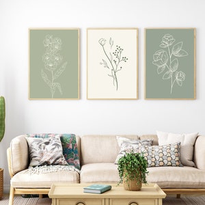 Sage Green Wall Art, Elegant Sage Green Home Decor, Sage Green Wall ...