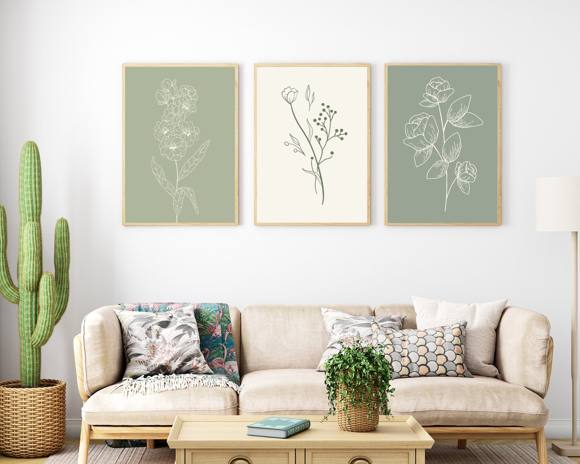 Sage Green Wall Art, Elegant Sage Green Home Decor, Sage Green Wall ...