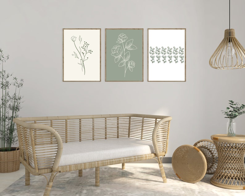 Sage Green Wall Art, Elegant Sage Green Home Decor, Sage Green Wall ...