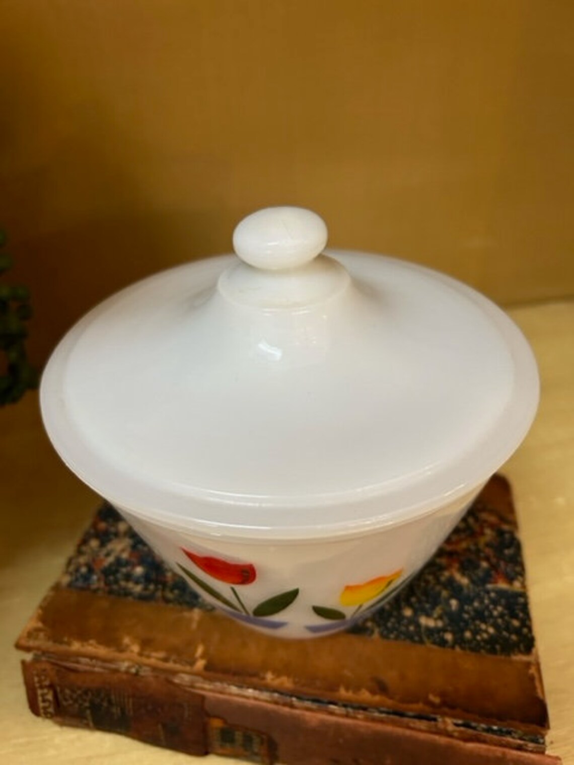 Vintage Fire King Tulip Grease Jar. Fire King Grease Jar. Rare Fire