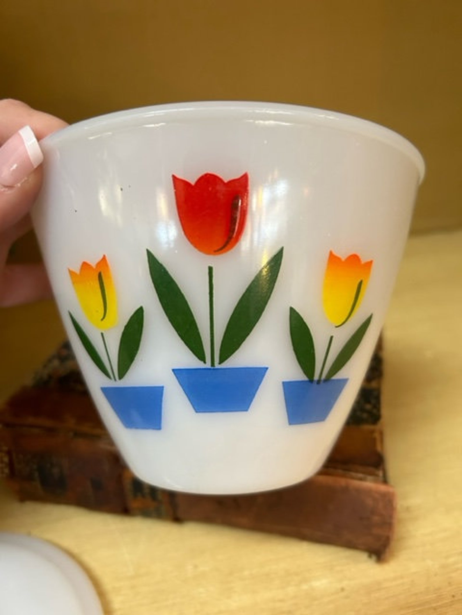 Vintage Fire King Tulip Grease Jar. Fire King Grease Jar. Rare Fire