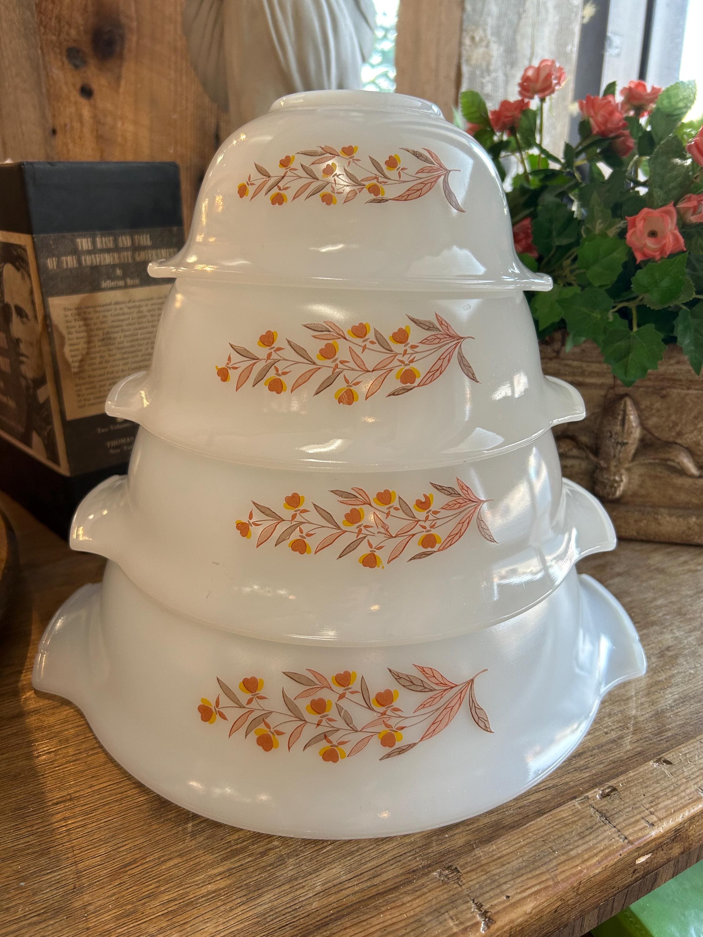 Rare Set Vintage Glassbake Jewel Tea Autumn Leaf Cinderella Nesting ...