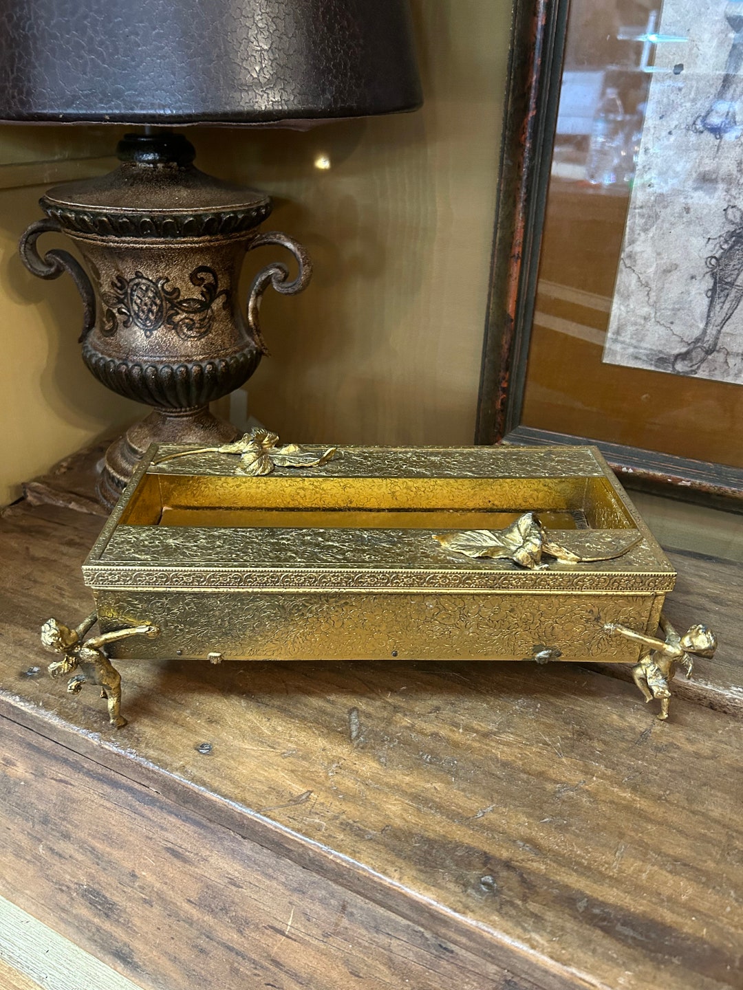 Hollywood Regency Gold Gilt Vanity Tissue Holder With Cherub Feet ...