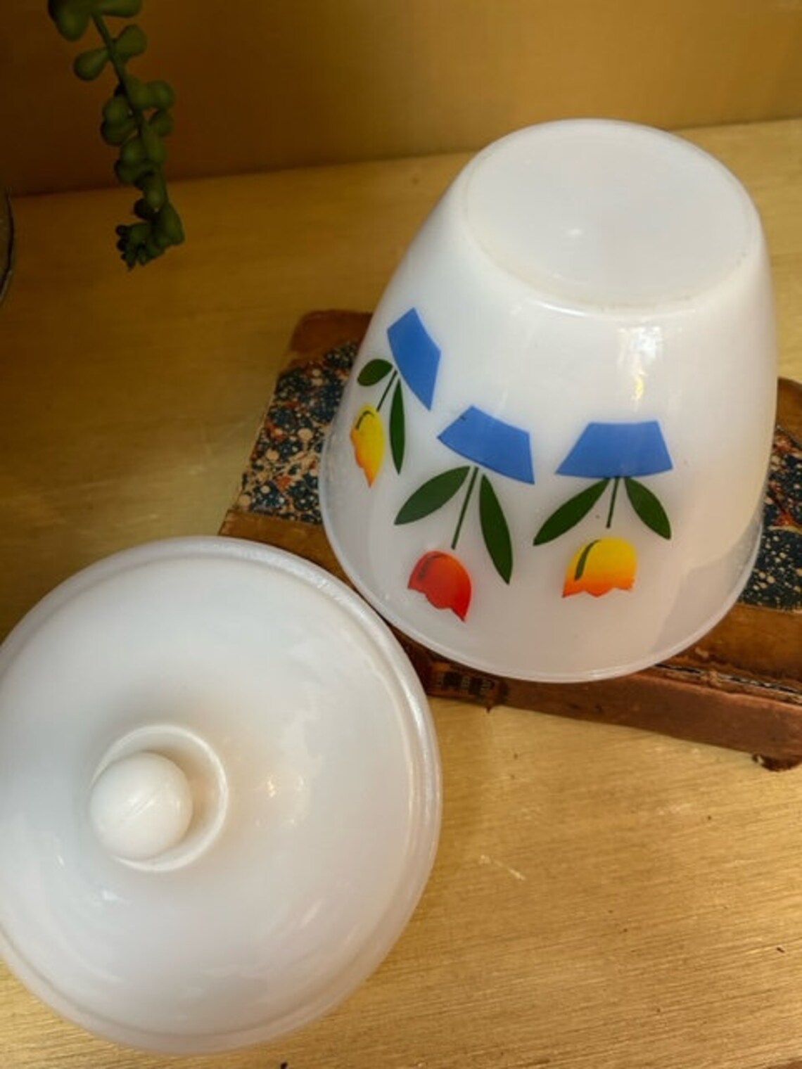 Vintage Fire King Tulip Grease Jar. Fire King Grease Jar. Rare Fire