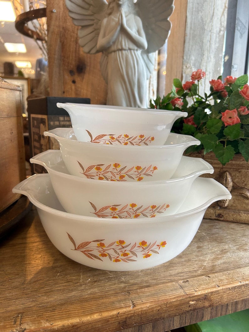 Rare Set Vintage Glassbake Jewel Tea Autumn Leaf Cinderella Nesting ...