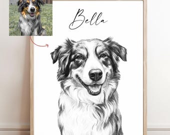 Aangepaste huisdierportretschets Herdenkingshondtekening Schetsen van foto's Huisdierportretten op maat Gepersonaliseerde huisdiertekening (digitale download)