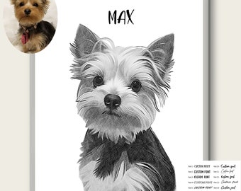 Custom pet sketches Digital hand drawn pet portraits Custom Personalized dog portrait Black and white pet portraits from photos