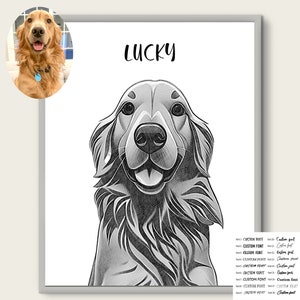 Custom pet sketch from photo Digital hand drawn black and white pet portraits Custom pet portrait painting Personalized dog portrait