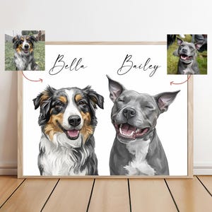 Spersonalizowany portret dwóch zwierząt: spersonalizowany prezent dla miłośnika psów (plik cyfrowy)