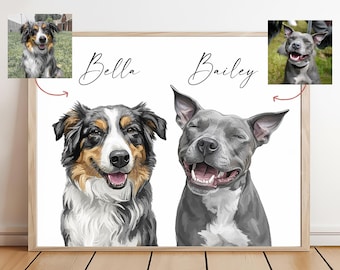Custom Two Pet Portrait Painting: Personalized Dog Lover Gift (Digital File)