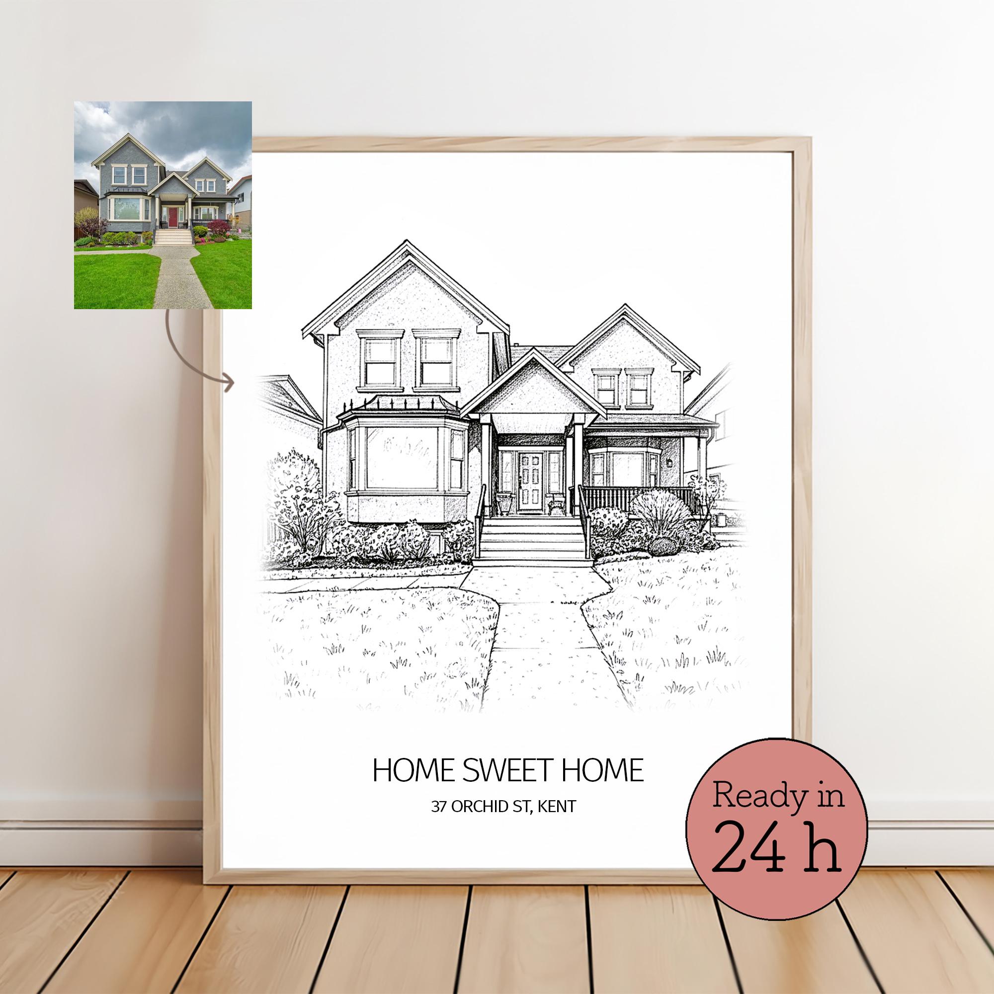 Custom House Pencil Sketch Portrait – Personalized Home Drawing From ...