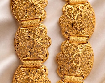 Cintura dorata vistosa, cintura da sposa, cintura per caftano marocchino, cintura da matrimonio regolabile, cintura etnica dorata per i fianchi, cintura Dirac