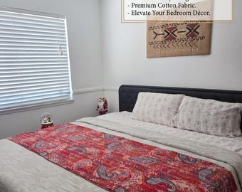 Trapunta Kantha rossa con motivo paisley, realizzata a mano - Copriletto reversibile in cotone - Coperta boho - Copriletto Kantha indiano cucito a mano - 100% cotone