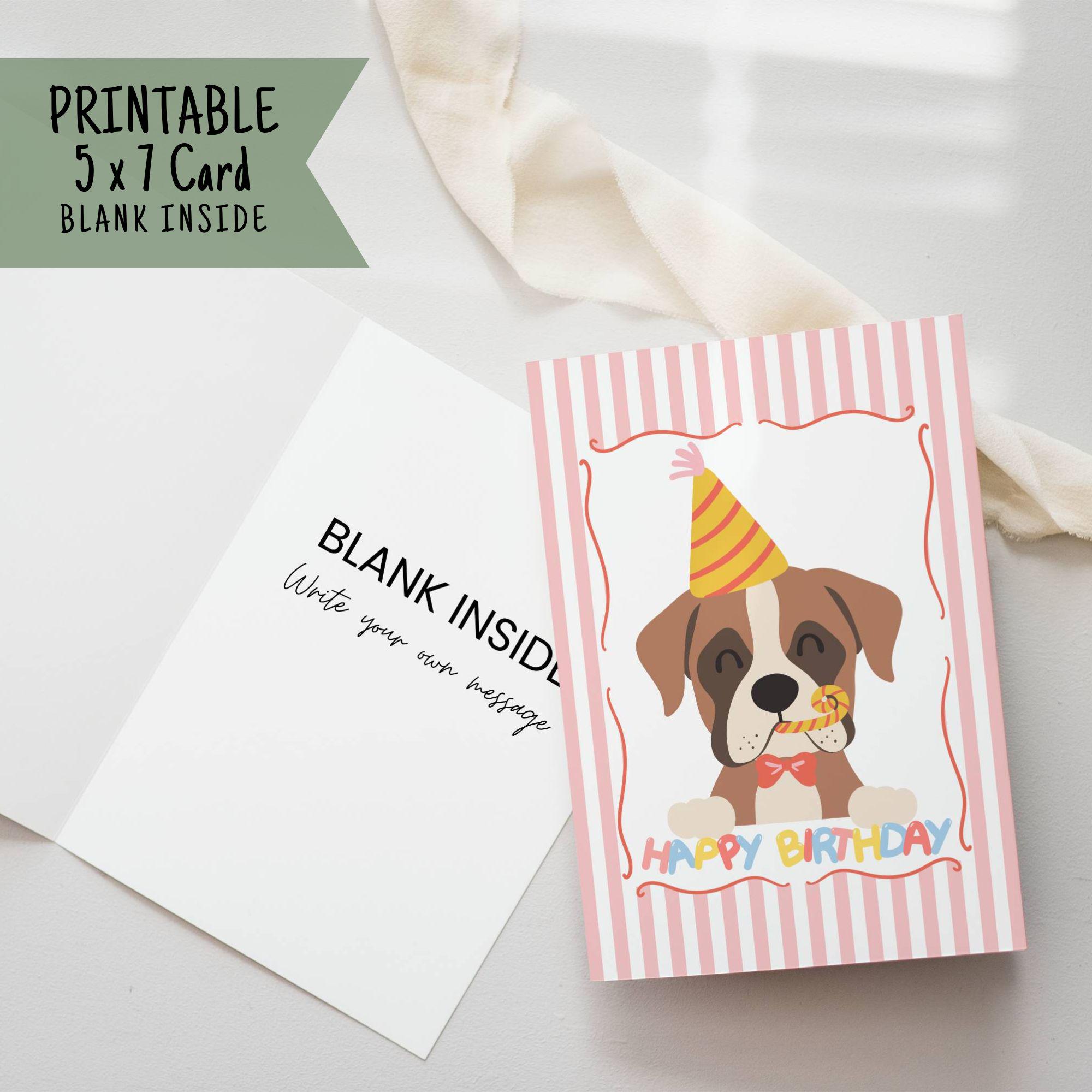 Boxer Dog Birthday Card Set: Printable 5x7 Cards and A7 Envelope ...