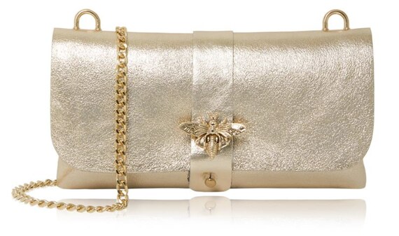 Borsa a tracolla in pelle ape oro e argento Borsa da festa argento Borsa a pochette argento Borsa da sera oro Borsa a pochette con tracolla a catena staccabile Etsy Italia