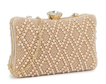 Champagner Abendtasche, Perle Clutch Tasche, Braut Hochzeit Tasche, Party Prom Brauttasche, Braut Clutch Tasche, Champagner Perle Tasche