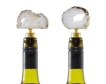 Bouchons à vin en cristal (lot de 2) : métal doré, bouchons de bouteilles en pierres précieuses