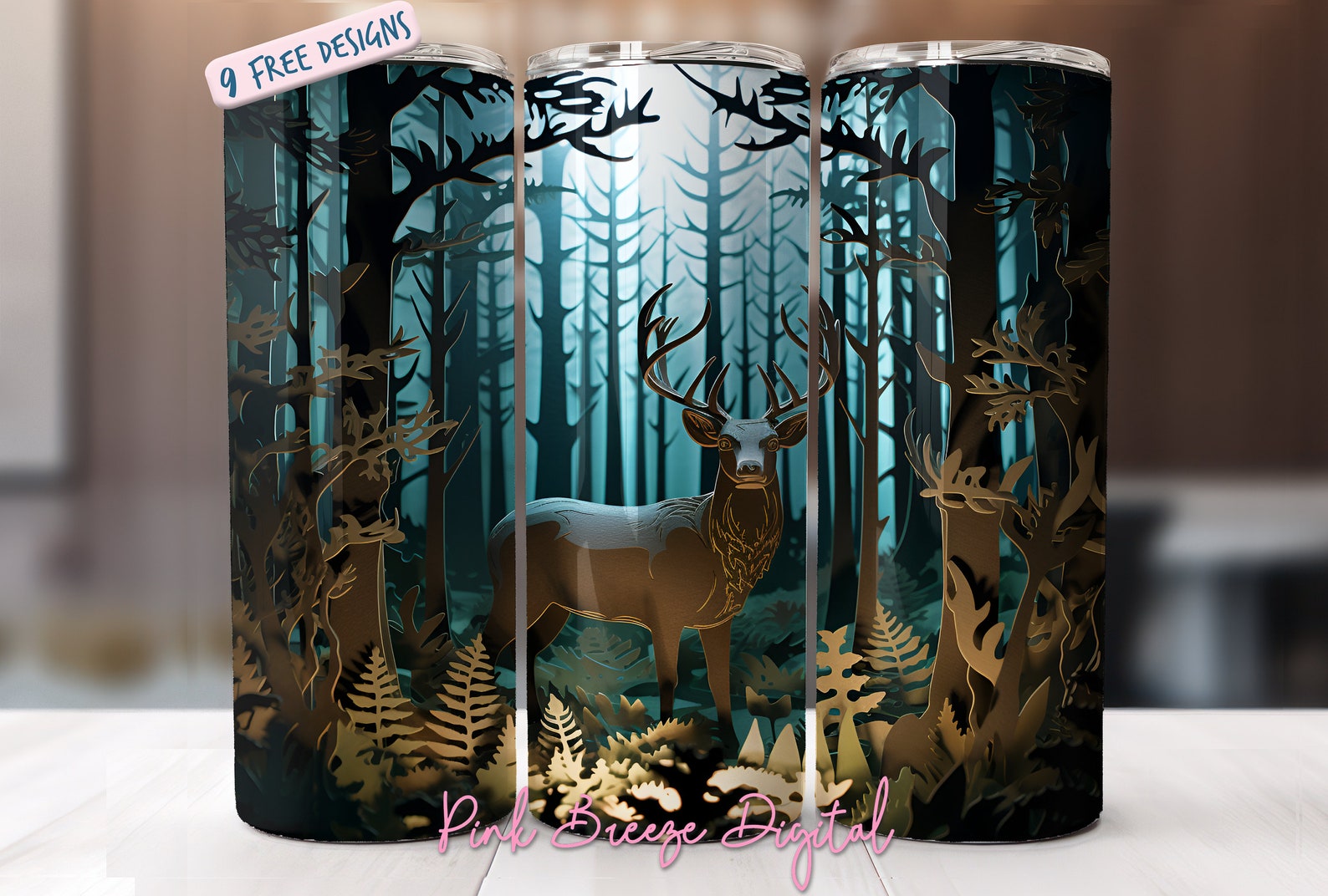 3D Deer Silhouette 20 Oz Skinny Tumbler Sublimation Design, Straight ...