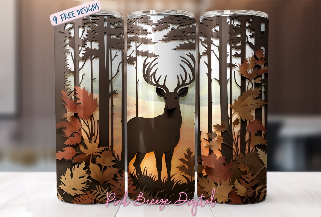 3D Deer Silhouette 20 Oz Skinny Tumbler Sublimation Design, Straight ...