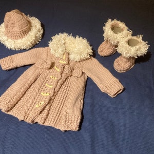 Baby Girl Pink Bow Cardigan Hat Boots Set