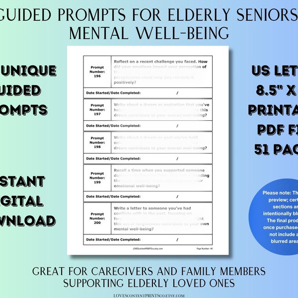 Guided Prompts for Elderly Seniors Mental Well Being, Printable Emotional Awareness Sheets, Elderly Empowerment, Caregiving Printable PDF