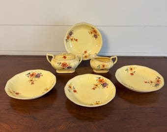 Vintage Limoges Golden Glow Set • Sugar Bowl & Creamer • French Provincial • 1920s–40s Limoges USA