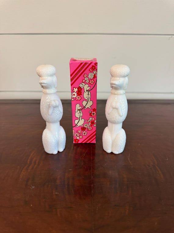 Vintage Avon Poodle Cologne Bottles • Milk Glass Dog Perfume Bottles • 1970s Avon Collectibles • Retro Vanity Decor • Kitschy Poodle Pair