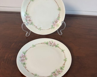 Vintage Hand Painted Thomas Sevres Bavaria Bread Dessert Plates 6 Pink Roses Green