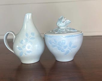 Vintage Red Wing Pottery “Blue Shadows” Creamer & Sugar Bowl Set  •  American Pottery  •  Cottagecore  •  Minimalism